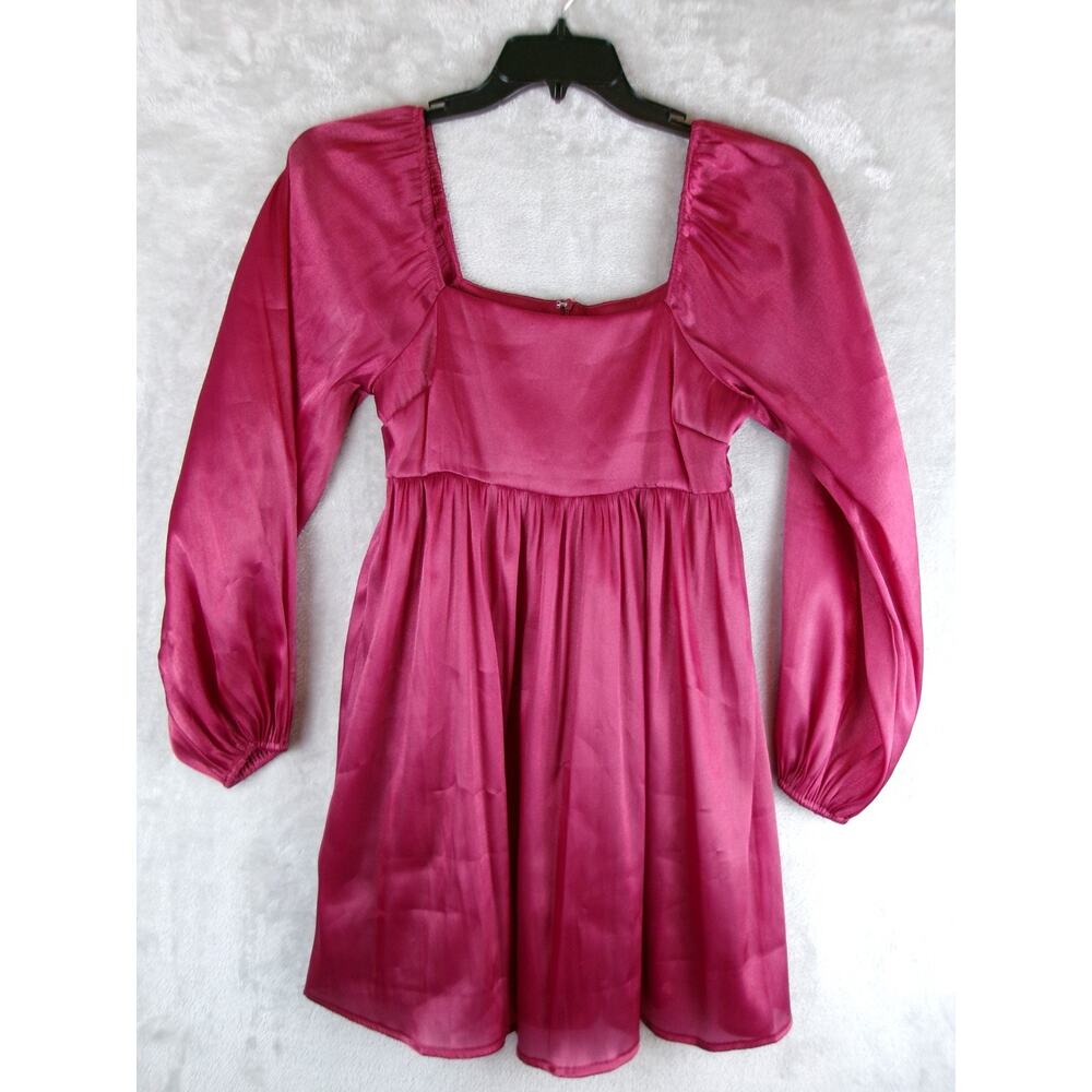 Altar’d State Women’s Small Burgundy Shimmer Fairycore Mini Dress Puff Sleeve